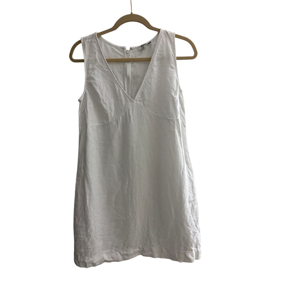 Madewell White Linen Sleeveless V-Neck Shift Mini Dress Size Small